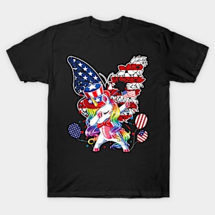 Dabbing Unicorn 4th of July Butterfly Girls Kids Women American T-Shirt